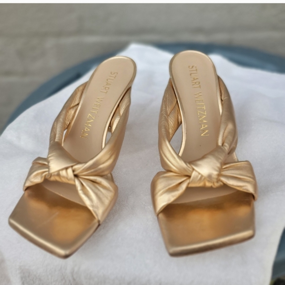 Stuart Weitzman Gold Knotted Slide Sandals